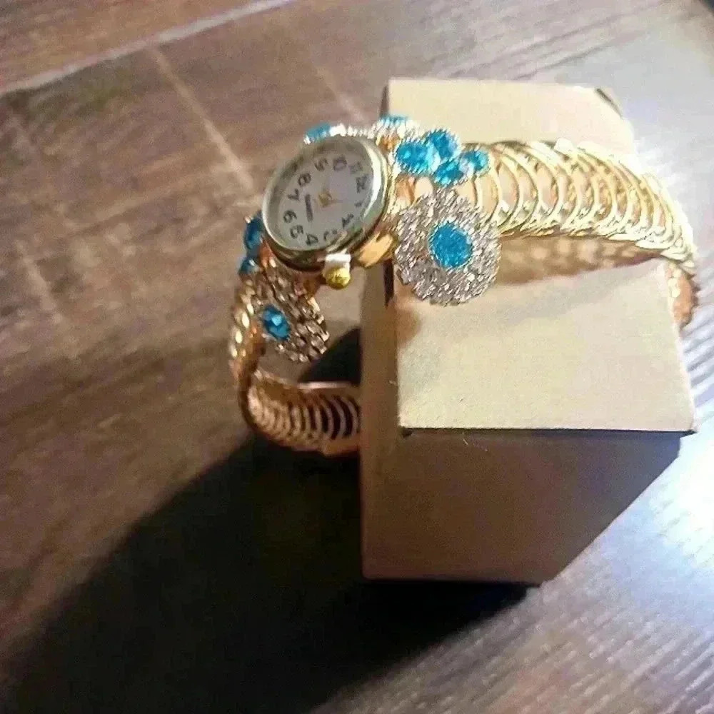 Expandable Rhinestone Bangle Watch for women